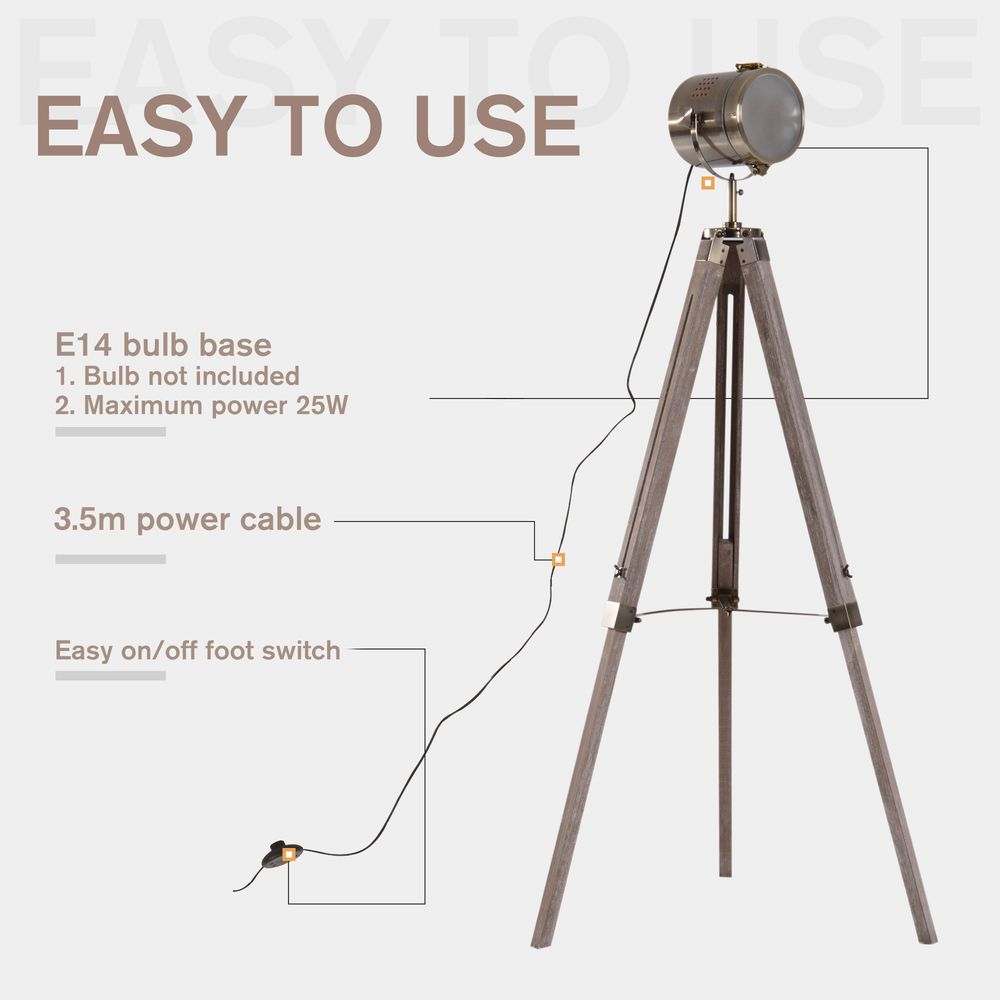 Tripod Floor Lamp, 65L,Wood/Bronze Colour - Lamp from HOMCOM
