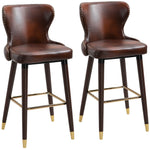 2 Pieces Homcom Home Luxury Bar Chair Stool, PU Leather European Style, Brown - Leather Chairs from HOMCOM
