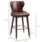 2 Pieces Homcom Home Luxury Bar Chair Stool, PU Leather European Style, Brown - Leather Chairs from HOMCOM