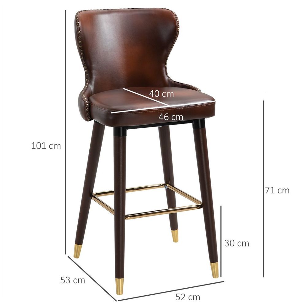 2 Pieces Homcom Home Luxury Bar Chair Stool, PU Leather European Style, Brown - Leather Chairs from HOMCOM