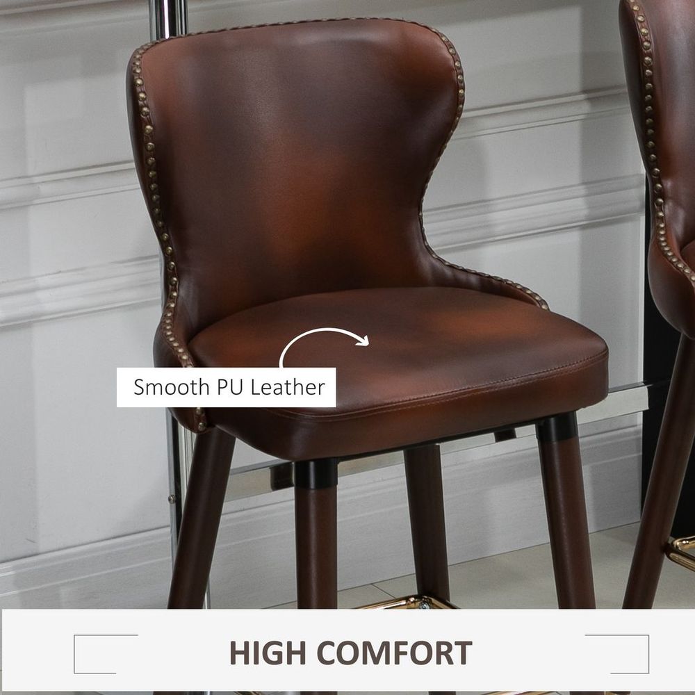 2 Pieces Homcom Home Luxury Bar Chair Stool, PU Leather European Style, Brown - Leather Chairs from HOMCOM
