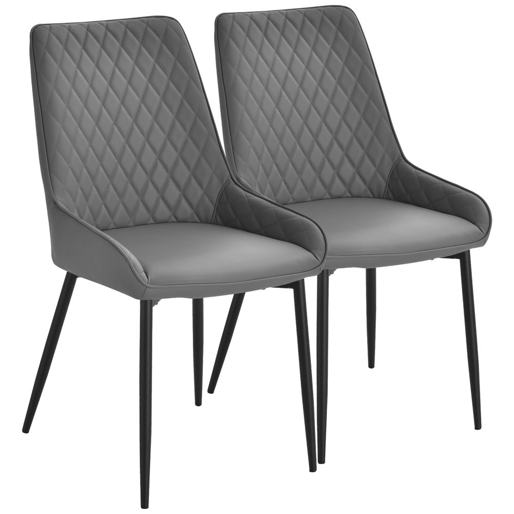 Set Of 2 Quilted PU Leather Dining Chairs w/ Metal Frame 4 Legs Grey - Leather Chairs from HOMCOM
