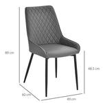 Set Of 2 Quilted PU Leather Dining Chairs w/ Metal Frame 4 Legs Grey by HOMCOM