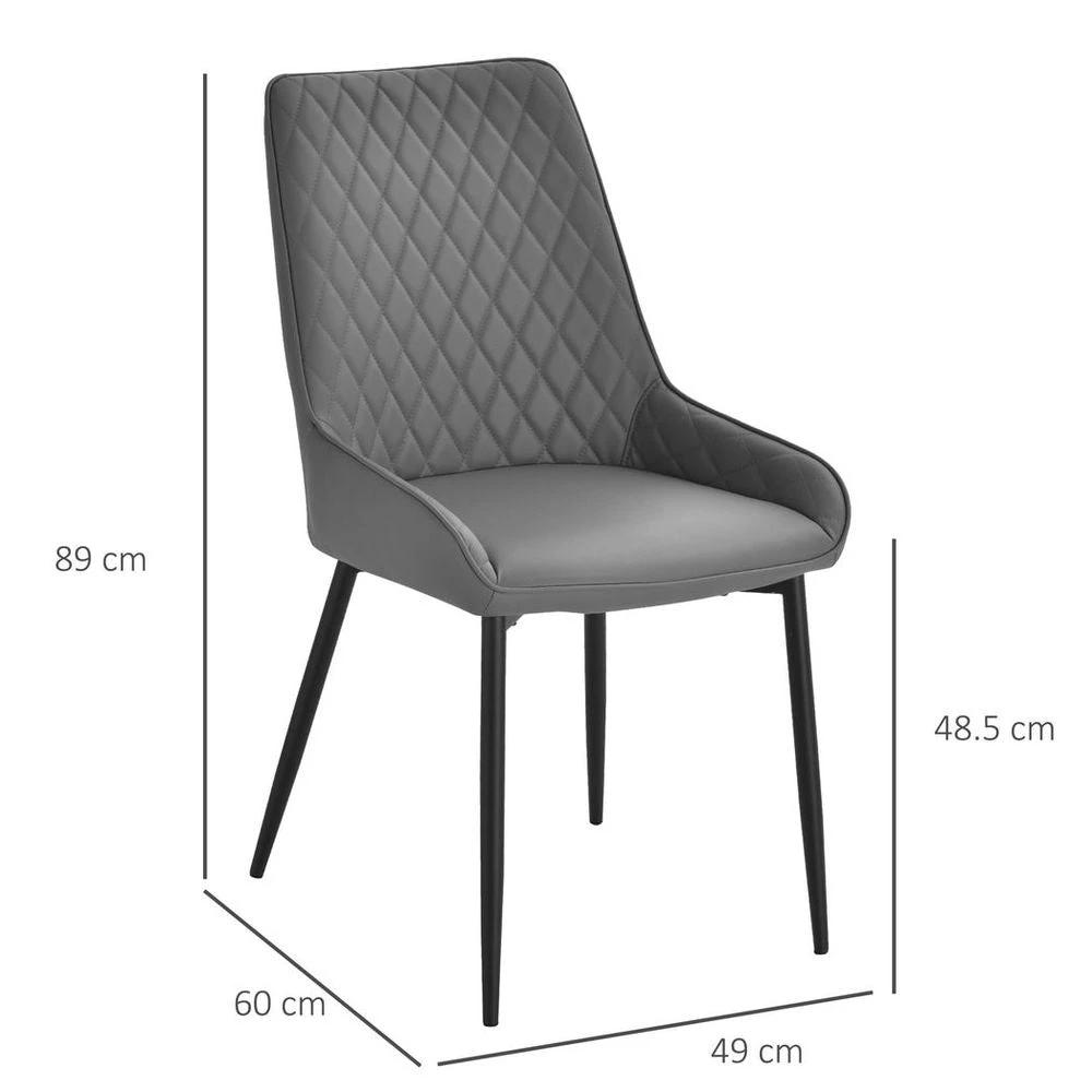 Set Of 2 Quilted PU Leather Dining Chairs w/ Metal Frame 4 Legs Grey by HOMCOM