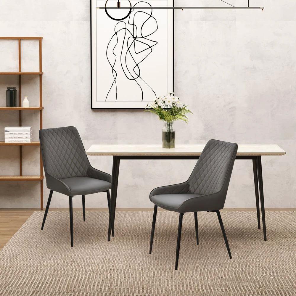 Set Of 2 Quilted PU Leather Dining Chairs w/ Metal Frame 4 Legs Grey by HOMCOM