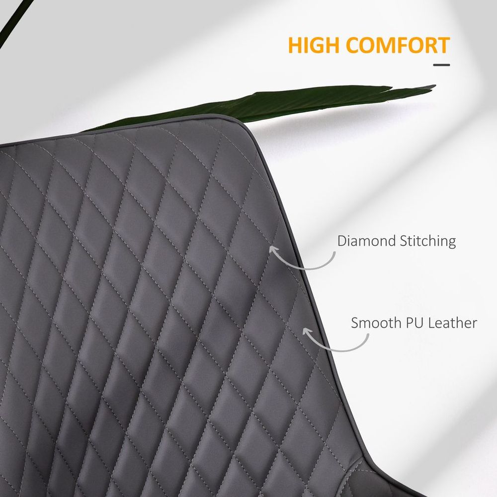 Set Of 2 Quilted PU Leather Dining Chairs w/ Metal Frame 4 Legs Grey - Leather Chairs from HOMCOM