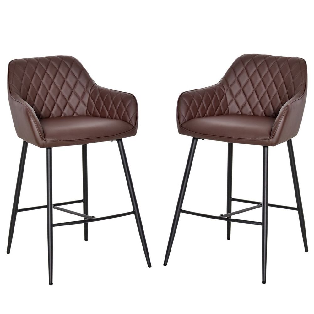 Set Of 2 Retro PU Leather Bar Chairs Set Stylish w/ Footrest Metal Frame - Leather Chairs from HOMCOM