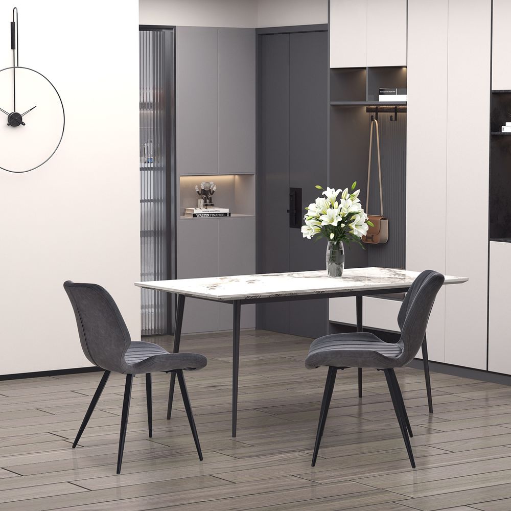 Set Of 2 Vintage PU Leather Dining Chair Moulded Seats Padded Steel Frame Grey - Leather Chairs from HOMCOM