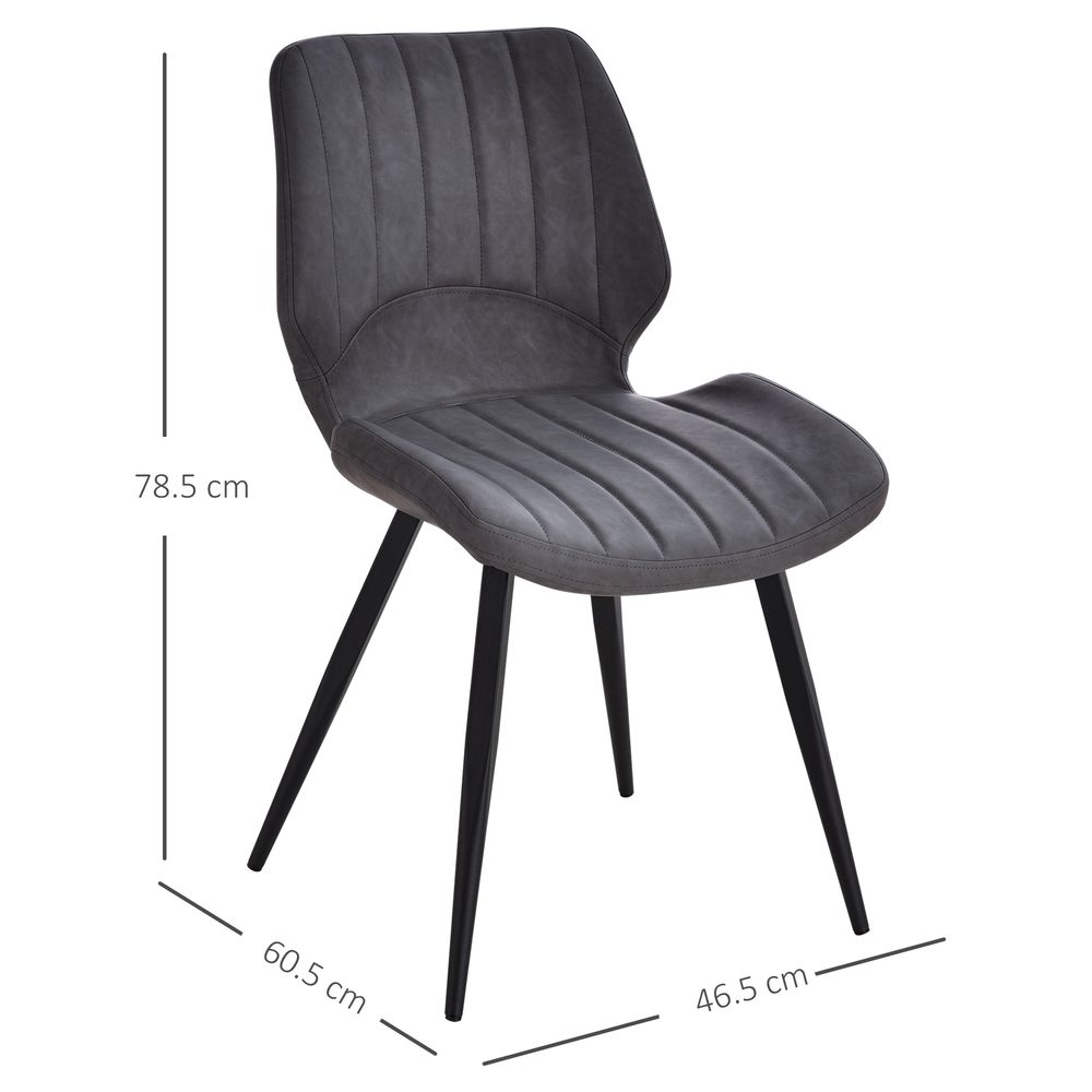 Set Of 2 Vintage PU Leather Dining Chair Moulded Seats Padded Steel Frame Grey - Leather Chairs from HOMCOM
