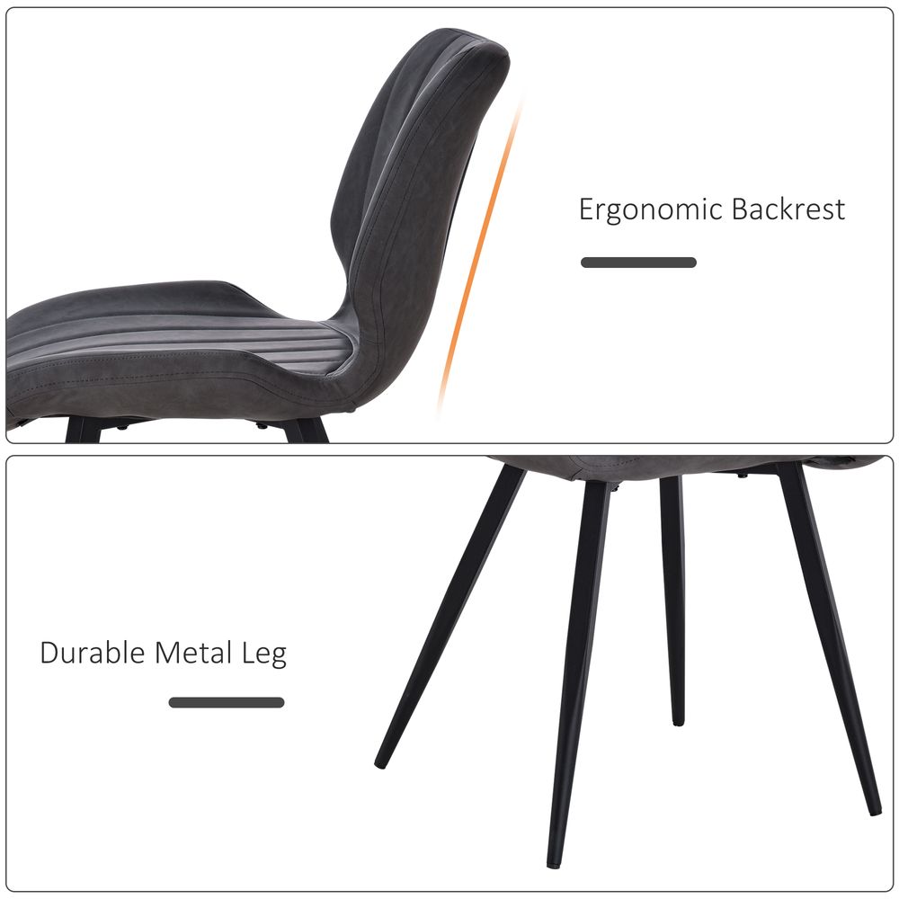 Set Of 2 Vintage PU Leather Dining Chair Moulded Seats Padded Steel Frame Grey - Leather Chairs from HOMCOM