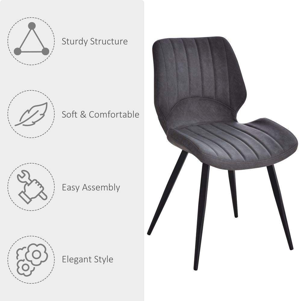Set Of 2 Vintage PU Leather Dining Chair Moulded Seats Padded Steel Frame Grey - Leather Chairs from HOMCOM