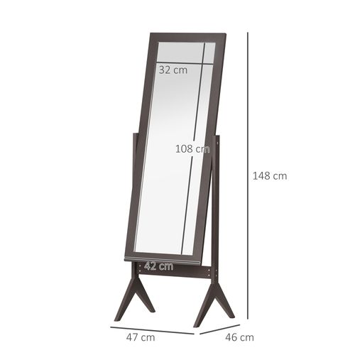 Freestanding Dressing Mirror 148x47cm Adjustable Angle Dark Brown Frame - Mirror from HOMCOM