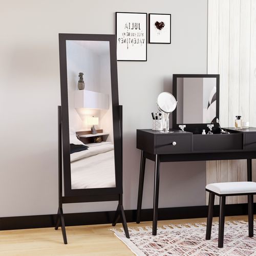 Freestanding Dressing Mirror 148x47cm Adjustable Angle Dark Brown Frame - Mirror from HOMCOM