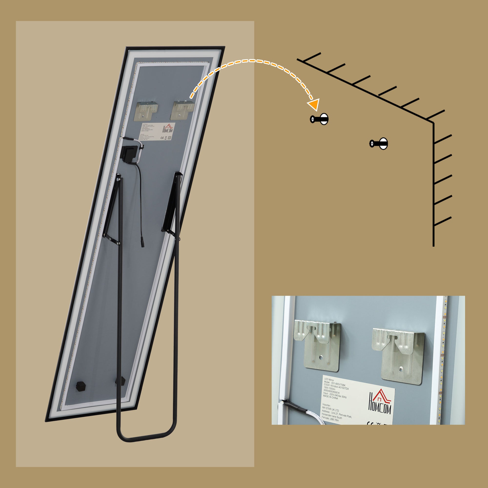 HOMCOM 150 x 40cm Full Length Mirror w/ Adjustable Lights Metal Frame Black - Mirror from HOMCOM