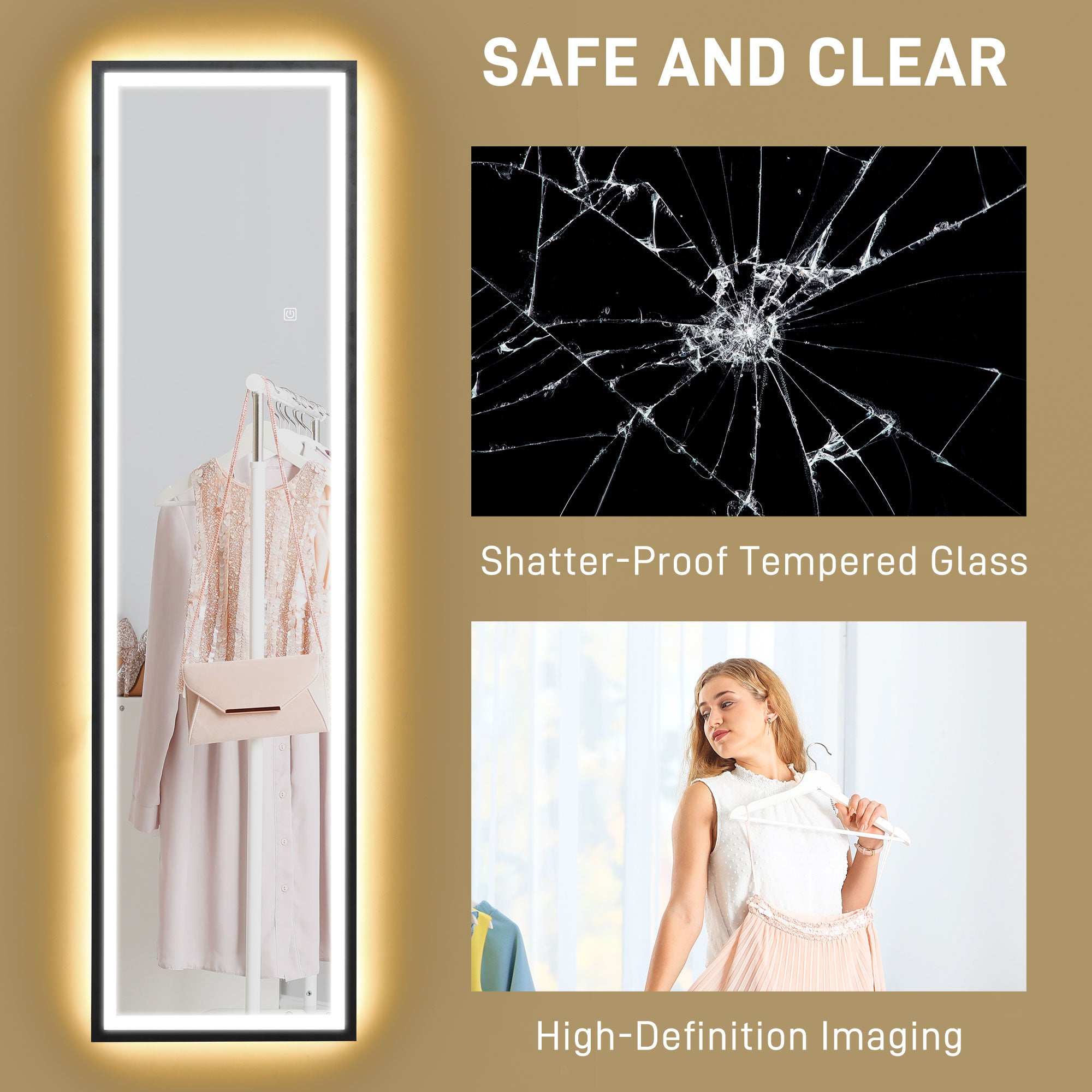 HOMCOM 150 x 40cm Full Length Mirror w/ Adjustable Lights Metal Frame Black - Mirror from HOMCOM