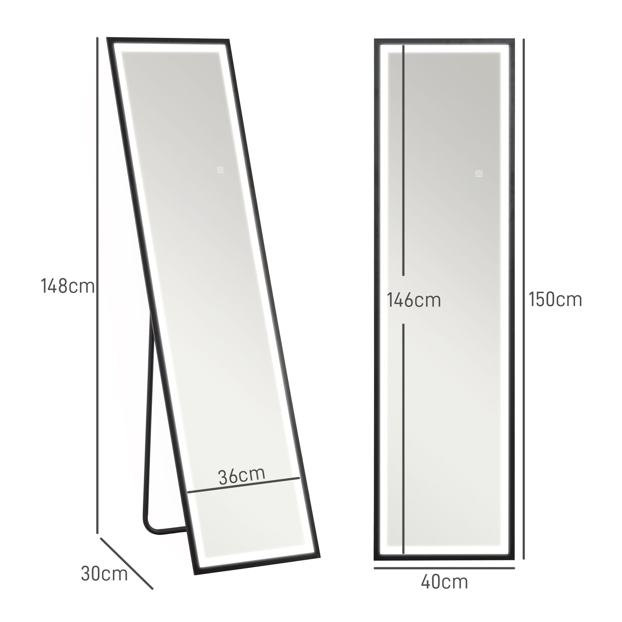 HOMCOM 150 x 40cm Full Length Mirror w/ Adjustable Lights Metal Frame Black - Mirror from HOMCOM