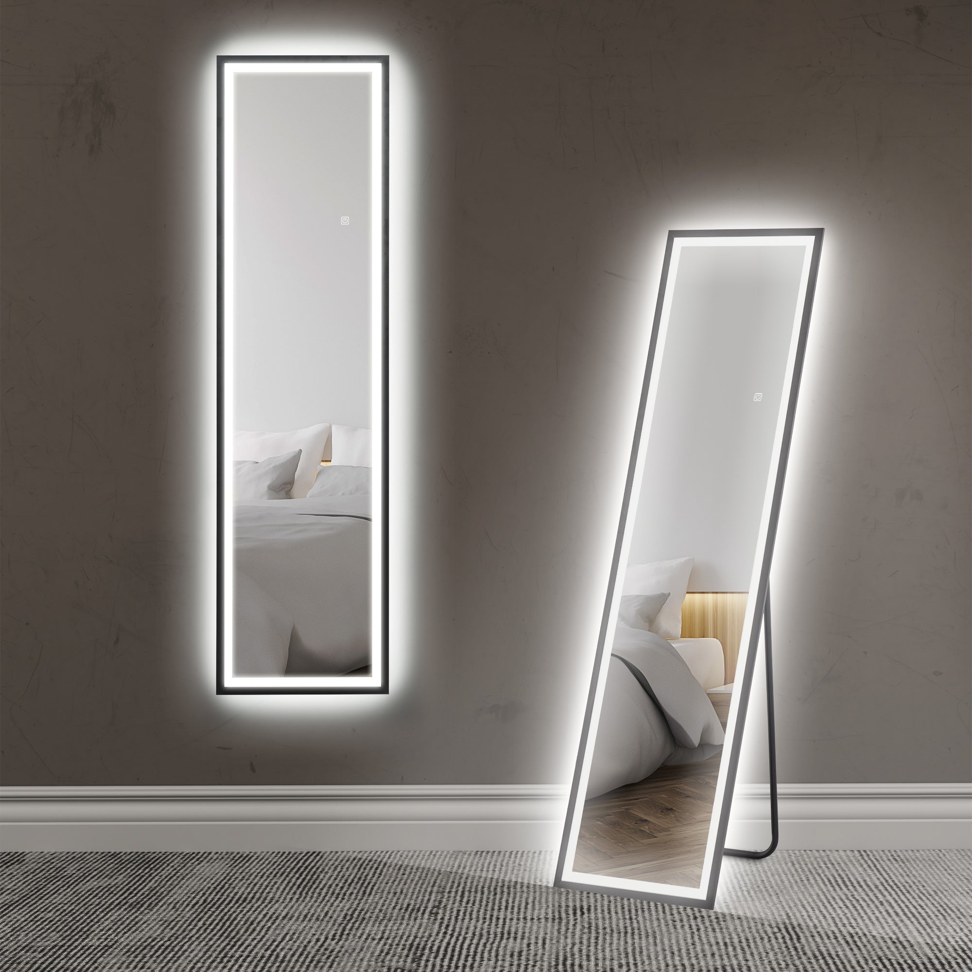 HOMCOM 150 x 40cm Full Length Mirror w/ Adjustable Lights Metal Frame Black - Mirror from HOMCOM