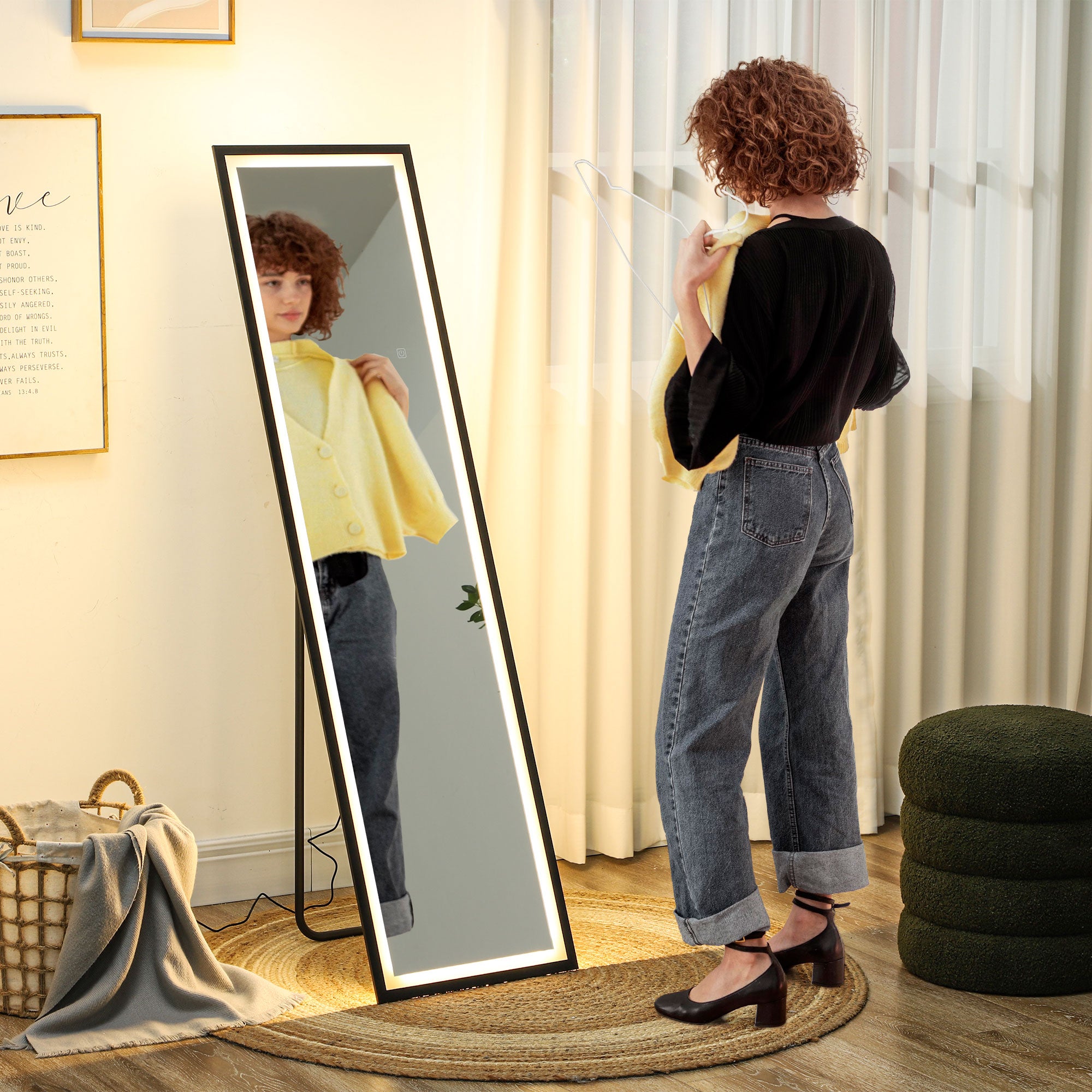 HOMCOM 150 x 40cm Full Length Mirror w/ Adjustable Lights Metal Frame Black - Mirror from HOMCOM
