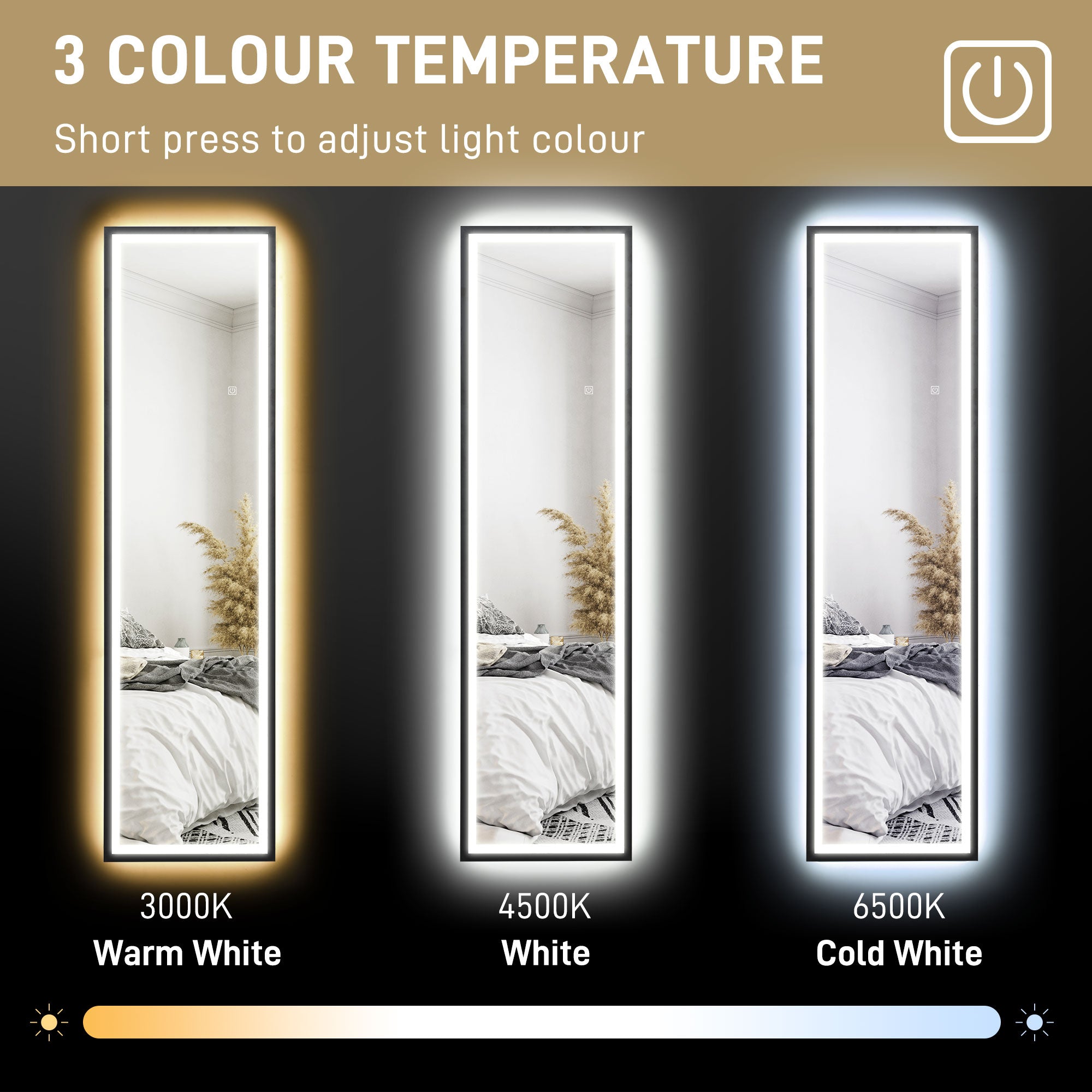 HOMCOM 150 x 40cm Full Length Mirror w/ Adjustable Lights Metal Frame Black - Mirror from HOMCOM