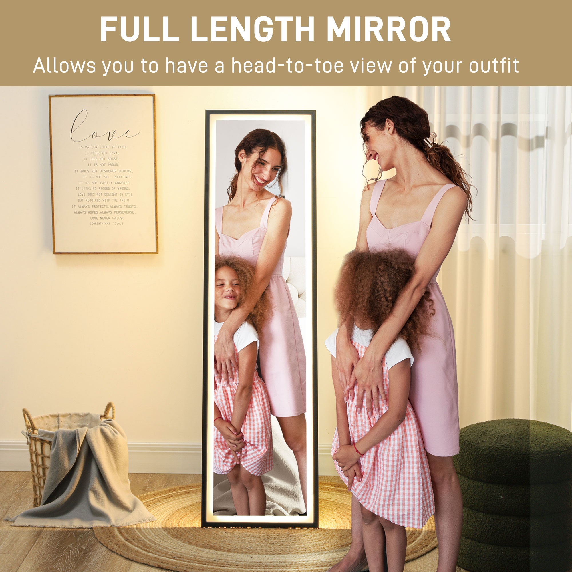 HOMCOM 150 x 40cm Full Length Mirror w/ Adjustable Lights Metal Frame Black - Mirror from HOMCOM