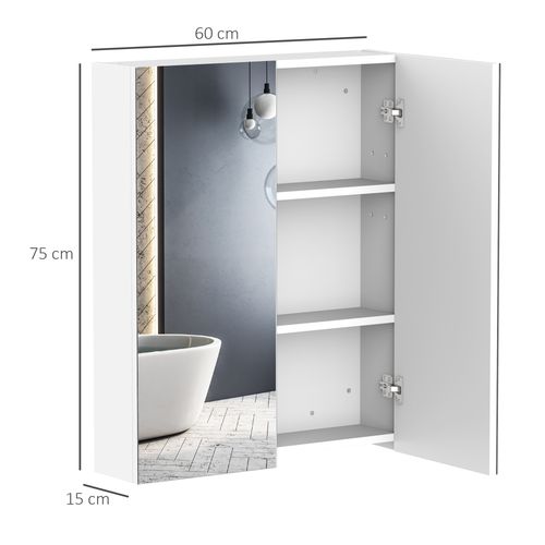 HOMCOM 60x75cm Mirror Cabinet Wall Mount Storage Organizer Door Adjustable - Mirror from HOMCOM