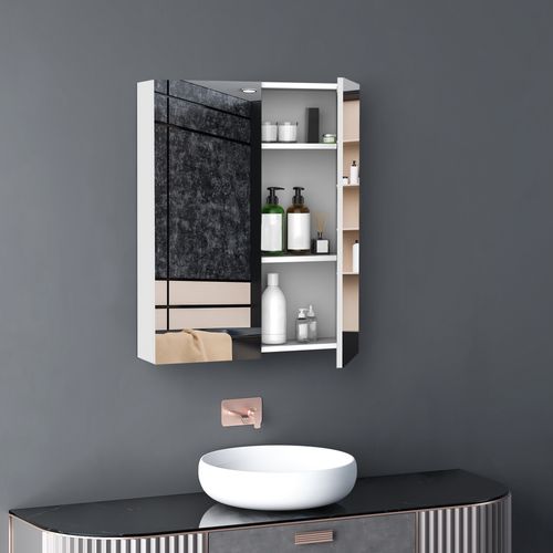 HOMCOM 60x75cm Mirror Cabinet Wall Mount Storage Organizer Door Adjustable - Mirror from HOMCOM
