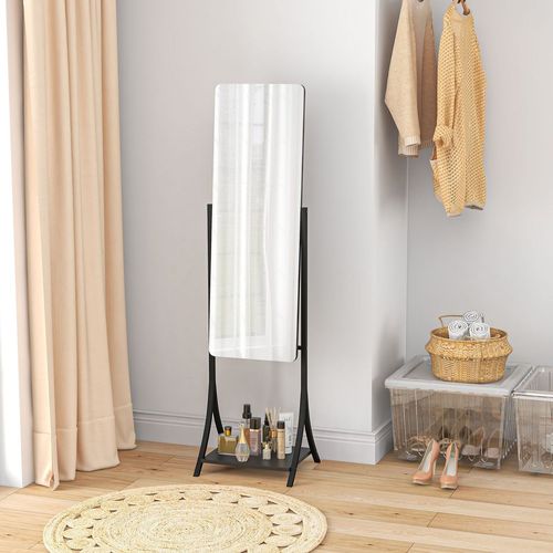 HOMCOM Freestanding Full Length Mirror Adjustable Full Body Mirror w/ Shelf - Mirror from HOMCOM