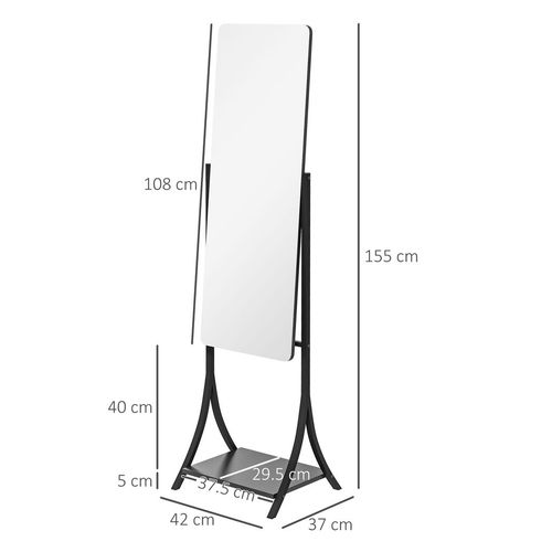 HOMCOM Freestanding Full Length Mirror Adjustable Full Body Mirror w/ Shelf - Mirror from HOMCOM