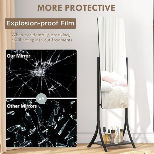HOMCOM Freestanding Full Length Mirror Adjustable Full Body Mirror w/ Shelf - Mirror from HOMCOM