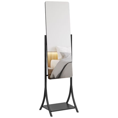 HOMCOM Freestanding Full Length Mirror Adjustable Full Body Mirror w/ Shelf - Mirror from HOMCOM
