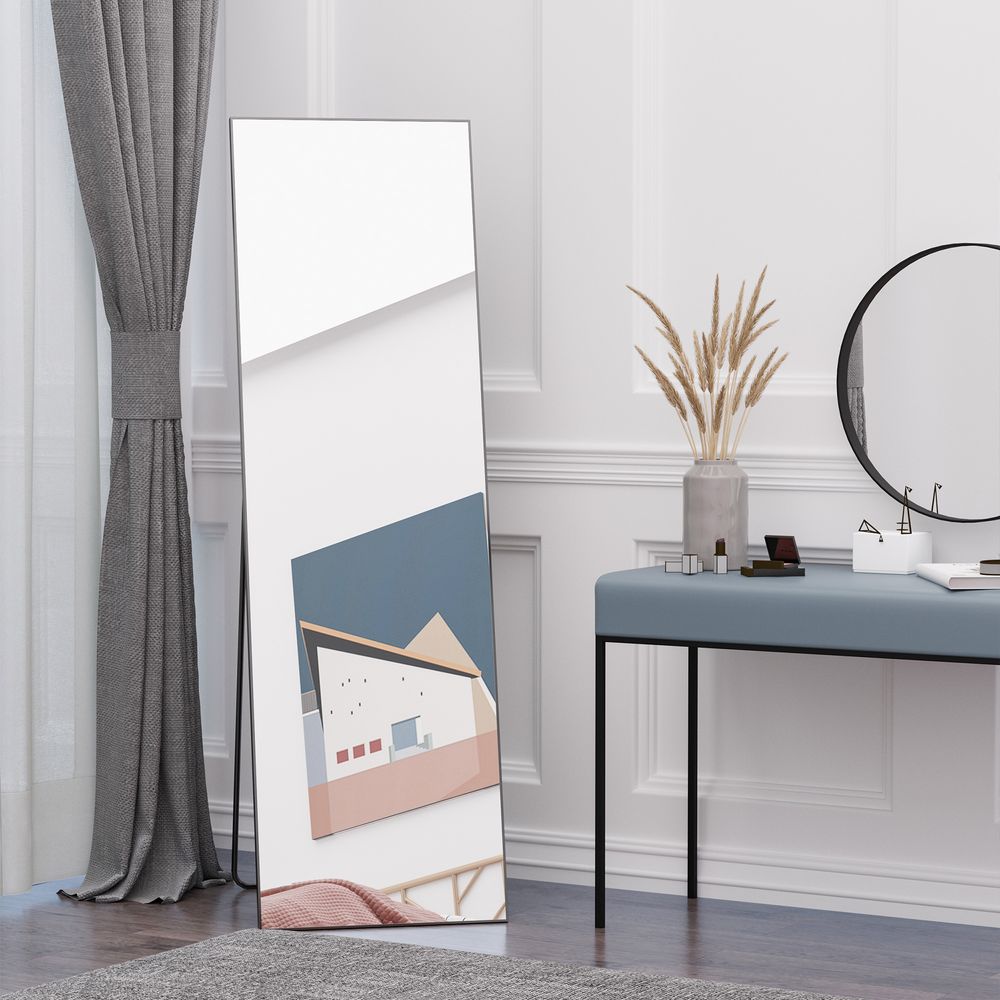 HOMCOM Full Length Mirror Floor Standing Wall-Mounted, Dressing Mirror Black - Mirror from HOMCOM