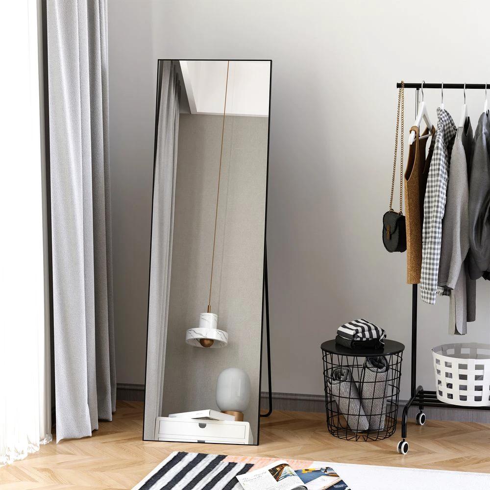 HOMCOM Full Length Mirror Floor Standing Wall-Mounted, Dressing Mirror Black by HOMCOM