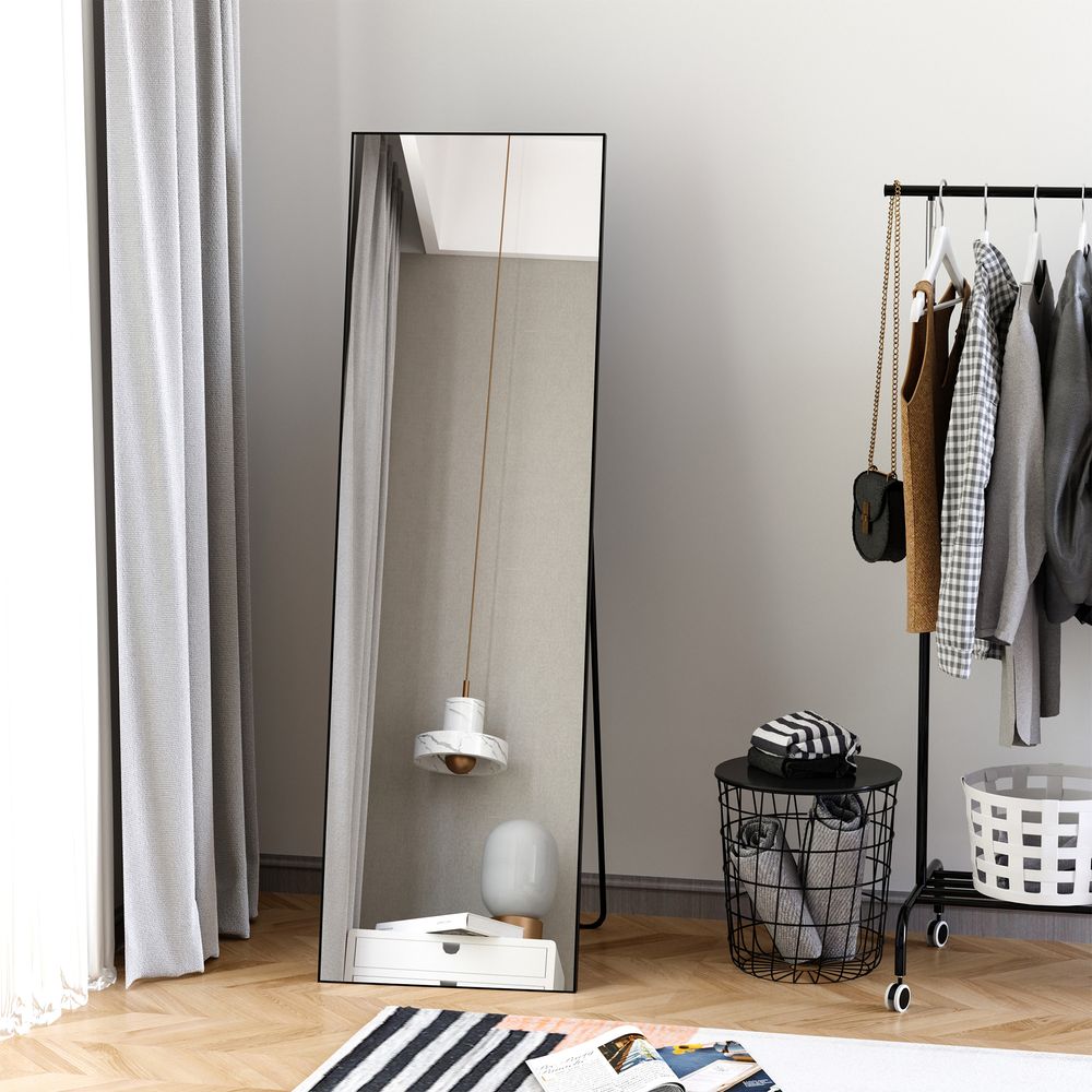 HOMCOM Full Length Mirror Floor Standing Wall-Mounted, Dressing Mirror Black - Mirror from HOMCOM