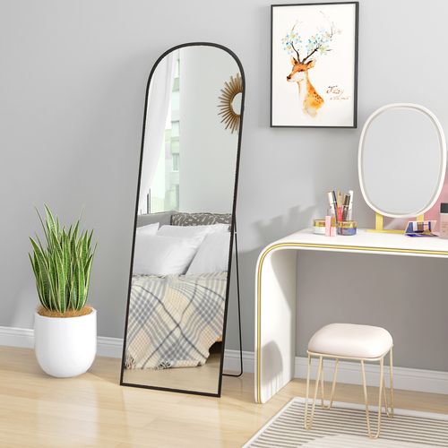 HOMCOM Full Length Mirror with Aluminium Alloy Frame Hanging or Leaning Black - Mirror from HOMCOM