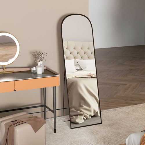 HOMCOM Full Length Mirror with Aluminium Alloy Frame Hanging or Leaning Black - Mirror from HOMCOM