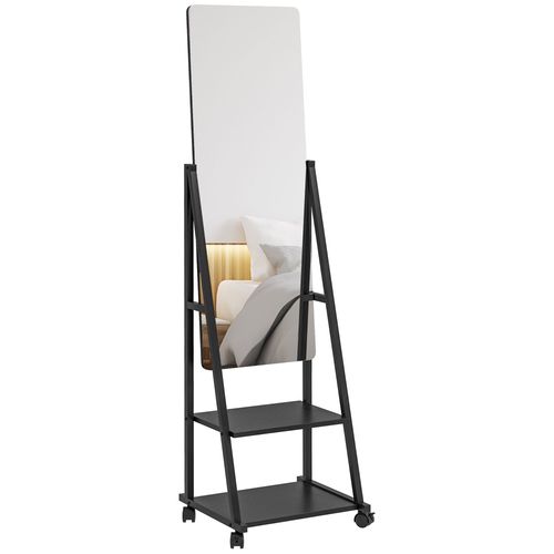HOMCOM Movable Full Length Mirror Adjustable Full Body Mirror with 2 Shelves - Mirror from HOMCOM