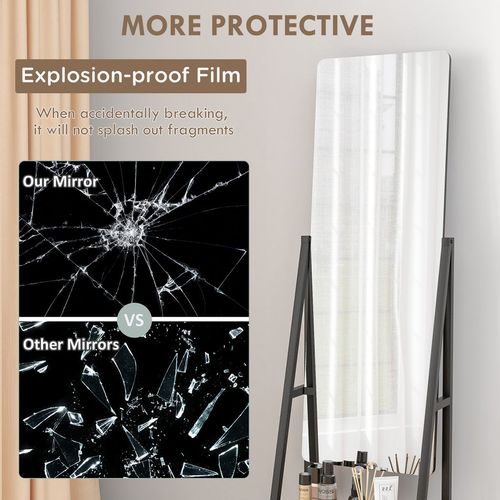 HOMCOM Movable Full Length Mirror Adjustable Full Body Mirror with 2 Shelves - Mirror from HOMCOM