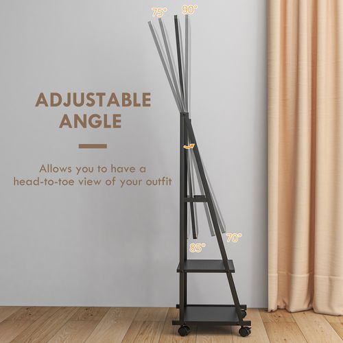 HOMCOM Movable Full Length Mirror Adjustable Full Body Mirror with 2 Shelves - Mirror from HOMCOM