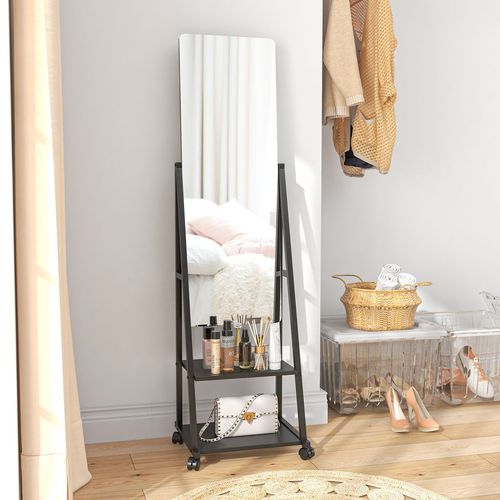 HOMCOM Movable Full Length Mirror Adjustable Full Body Mirror with 2 Shelves - Mirror from HOMCOM