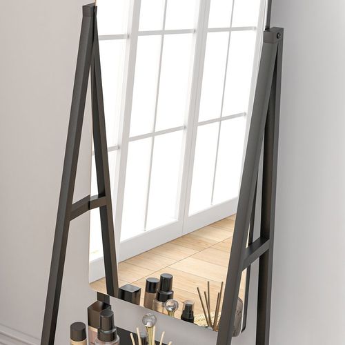 HOMCOM Movable Full Length Mirror Adjustable Full Body Mirror with 2 Shelves - Mirror from HOMCOM
