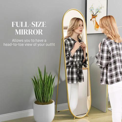 HOMCOM Oval Full Length Mirror with Metal Frame Hanging or Leaning Gold Tone by HOMCOM