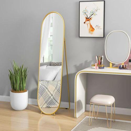 HOMCOM Oval Full Length Mirror with Metal Frame Hanging or Leaning Gold Tone by HOMCOM