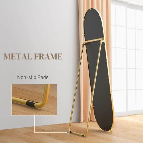 HOMCOM Oval Full Length Mirror with Metal Frame Hanging or Leaning Gold Tone by HOMCOM