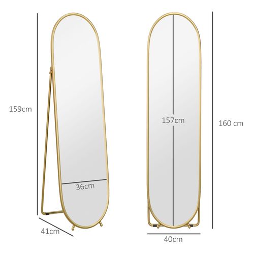 HOMCOM Oval Full Length Mirror with Metal Frame Hanging or Leaning Gold Tone - Mirror from HOMCOM