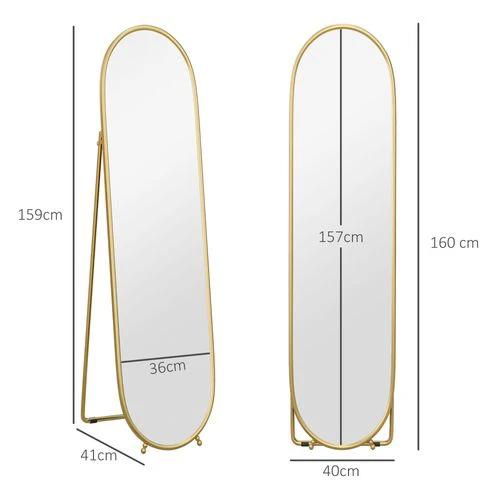 HOMCOM Oval Full Length Mirror with Metal Frame Hanging or Leaning Gold Tone by HOMCOM