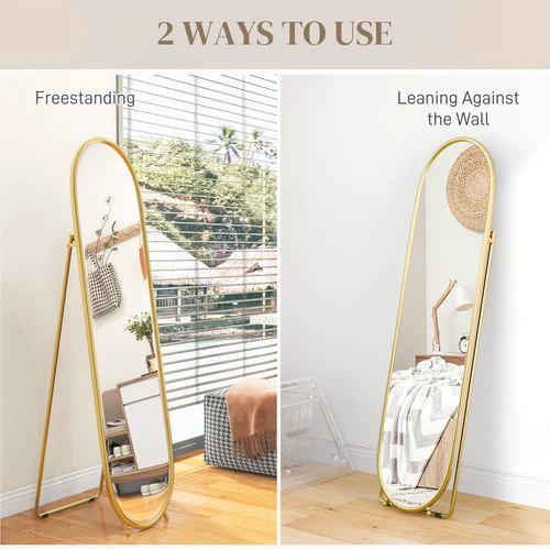 HOMCOM Oval Full Length Mirror with Metal Frame Hanging or Leaning Gold Tone by HOMCOM