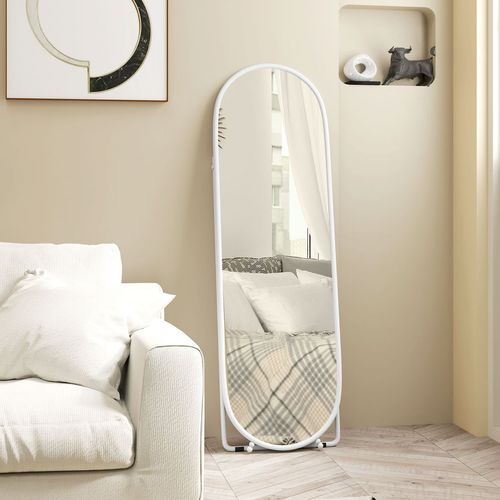 HOMCOM Oval Full Length Mirror with Metal Frame Hanging or Leaning White - Mirror from HOMCOM