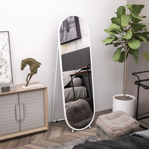 HOMCOM Oval Full Length Mirror with Metal Frame Hanging or Leaning White - Mirror from HOMCOM