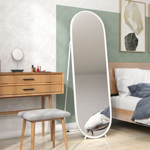 HOMCOM Oval Full Length Mirror with Metal Frame Hanging or Leaning White - Mirror from HOMCOM
