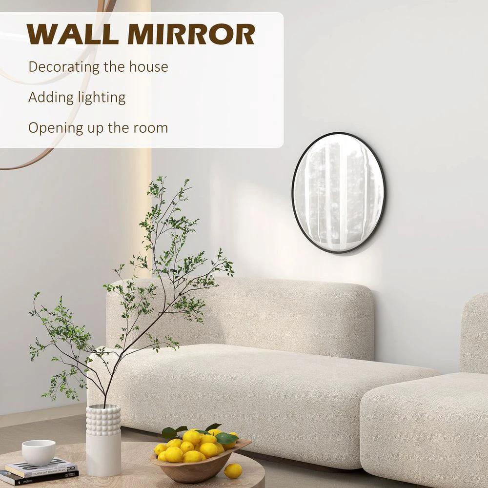 HOMCOM HOMCOM Wall Mirror for Living Room Bedroom, 61 cm Circle Bathroom Mirror, Black - Mirror